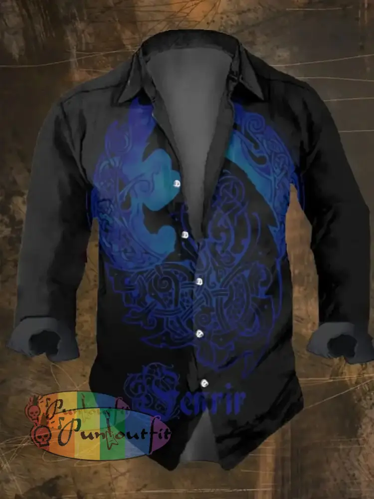 Men’s Vintage Viking Print Long Sleeve Shirt Multicolor / S