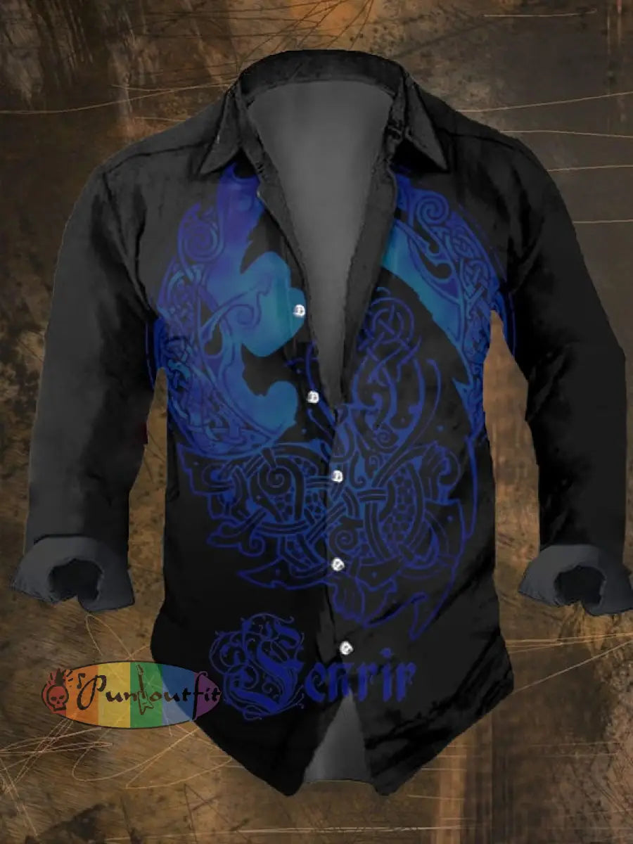 Men’s Vintage Viking Print Long Sleeve Shirt Multicolor / S