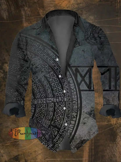 Men’s Vintage Viking Print Long Sleeve Shirt Multicolor / S