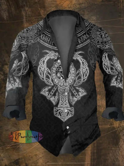 Men’s Vintage Viking Print Long Sleeve Shirt Multicolor / S