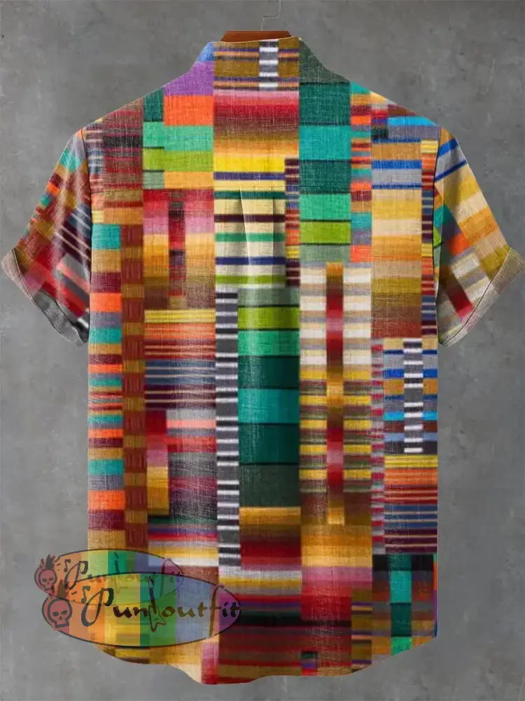 Retro Abstract Colorful Geometric Fantasy Art Print Casual 100% Cotton Shirt GEOMETRIC ART DESIGN