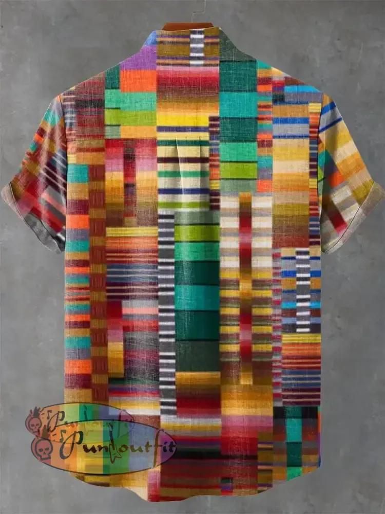 Retro Abstract Colorful Geometric Fantasy Art Print Casual 100% Cotton Shirt GEOMETRIC ART DESIGN