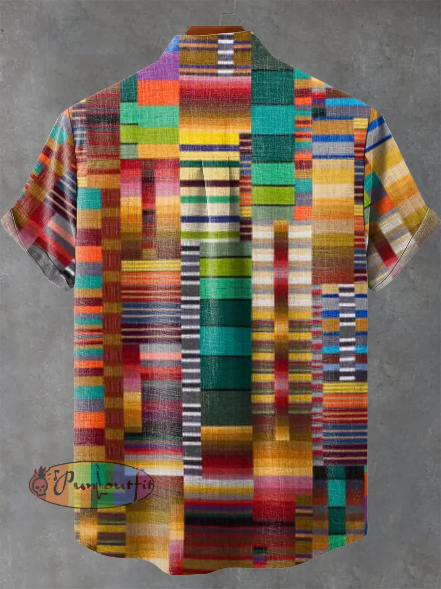 Retro Abstract Colorful Geometric Fantasy Art Print Casual 100% Cotton Shirt GEOMETRIC ART DESIGN