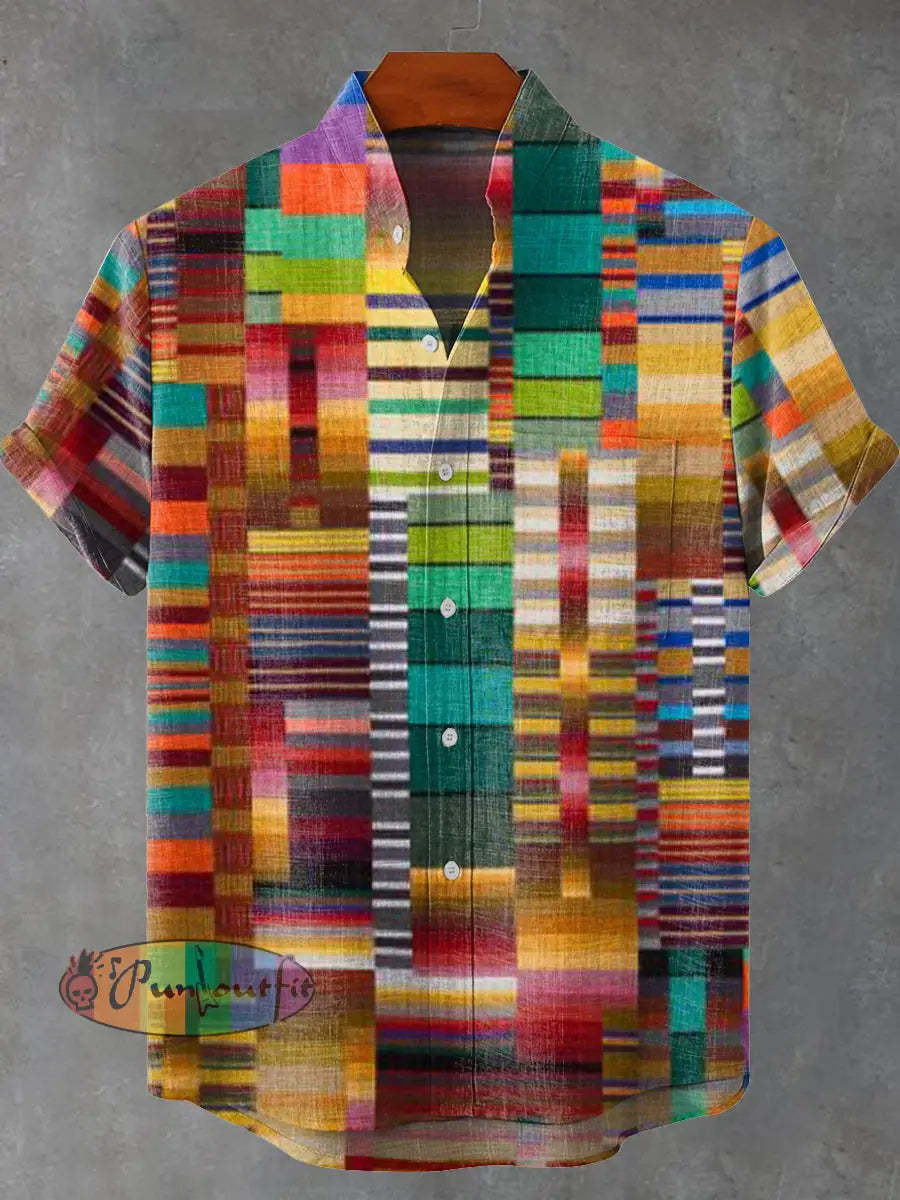 Retro Abstract Colorful Geometric Fantasy Art Print Casual 100% Cotton Shirt Multicolor / S GEOMETRIC ART DESIGN