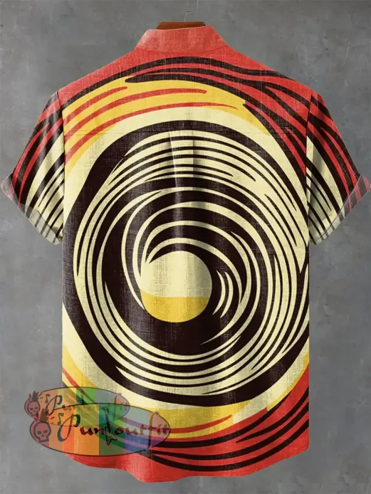 Retro Color Abstract Geometry Art Vintage Print Casual 100% Cotton Shirt GEOMETRIC ART DESIGN