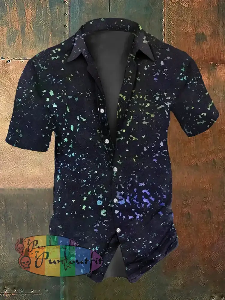 Retro Punk Music Festival Colorful Polka Dots Abstract Print Casual Cotton Short Sleeve Shirt Black / S