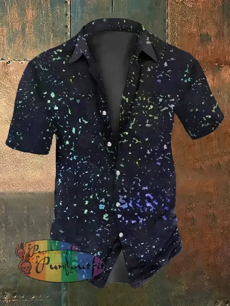 Retro Punk Music Festival Colorful Polka Dots Abstract Print Casual Cotton Short Sleeve Shirt Black / S
