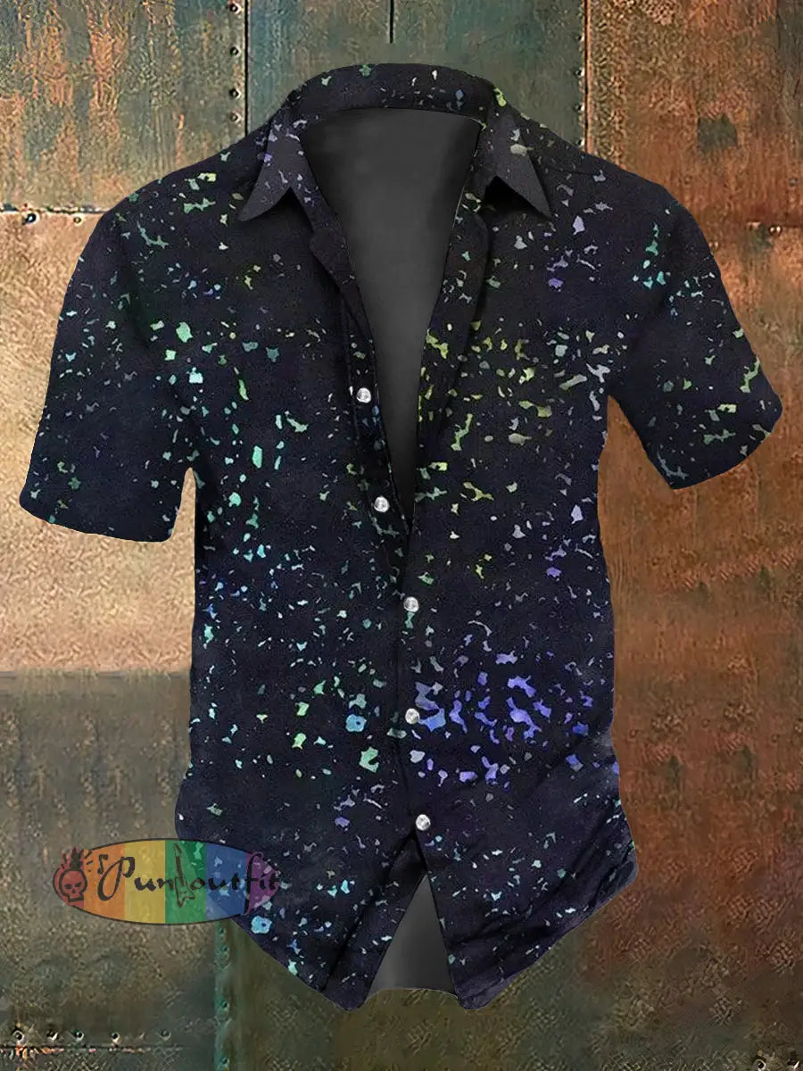 Retro Punk Music Festival Colorful Polka Dots Abstract Print Casual Cotton Short Sleeve Shirt Black / S