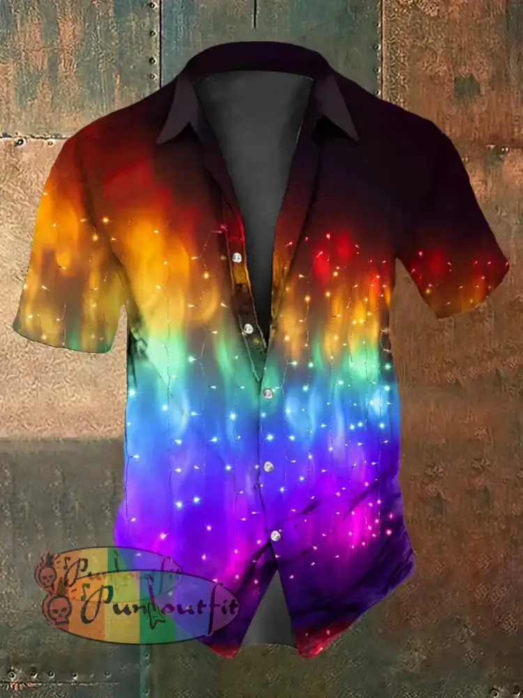 Retro Punk Music Festival Colourful Vibrant Gradient Lighting Abstract Print Casual Cotton Short Sleeve Shirt