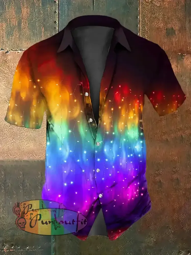 Retro Punk Music Festival Colourful Vibrant Gradient Lighting Abstract Print Casual Cotton Short Sleeve Shirt