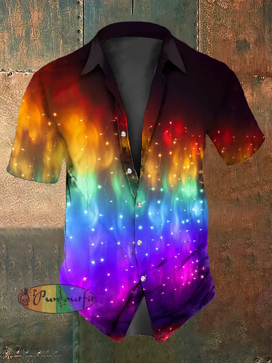 Retro Punk Music Festival Colourful Vibrant Gradient Lighting Abstract Print Casual Cotton Short Sleeve Shirt