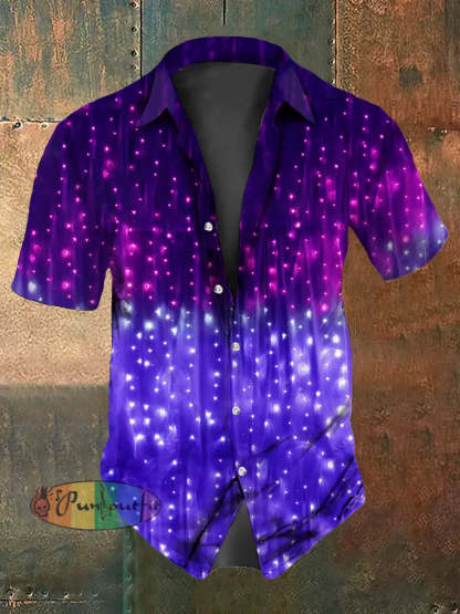 Retro Punk Music Festival Vibrant Gradient Lighting Abstract Print Casual Cotton Short Sleeve Shirt Purple / S