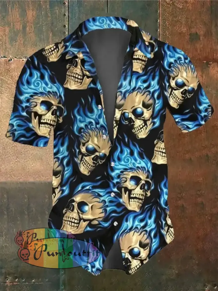 Retro Skull Flame Dark Short Sleeve Shirt As Shown / Xs Shirts