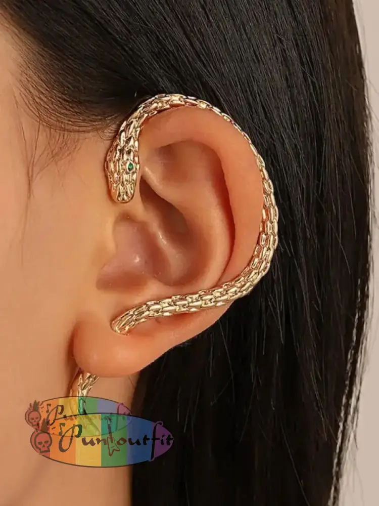 Single Gothic Snake Golden Stud Earrings Color Acc