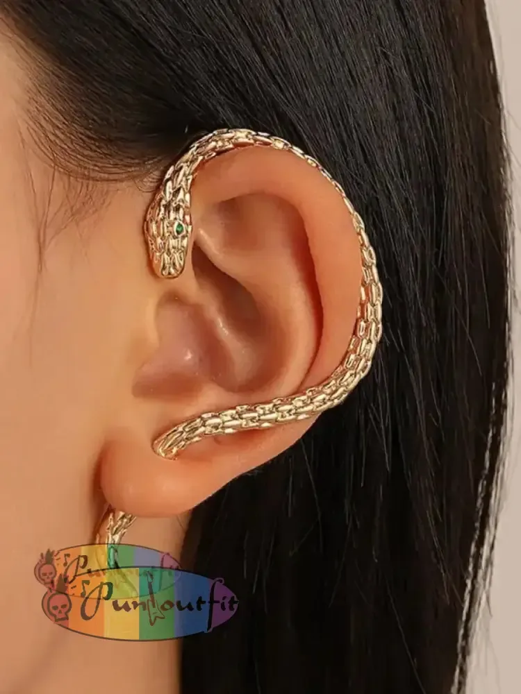 Single Gothic Snake Golden Stud Earrings Color Acc