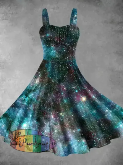 Space Print Backless Dress Colorful / S Dress