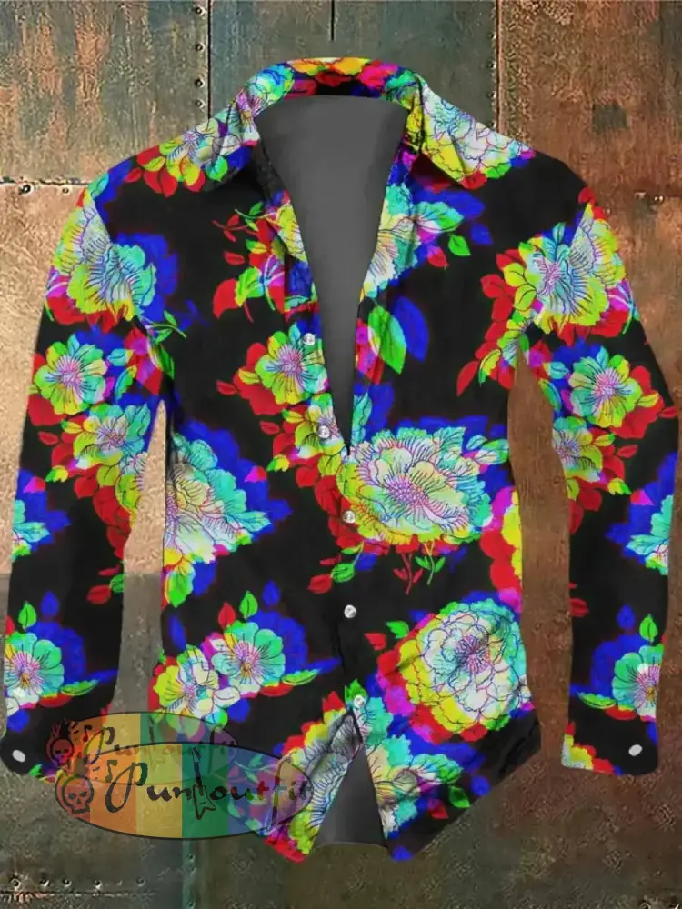 Unisex 3D Colorful Floral Print Halloween Crew Neck Casual Sweatshirt Long Sleeve Shirt / S