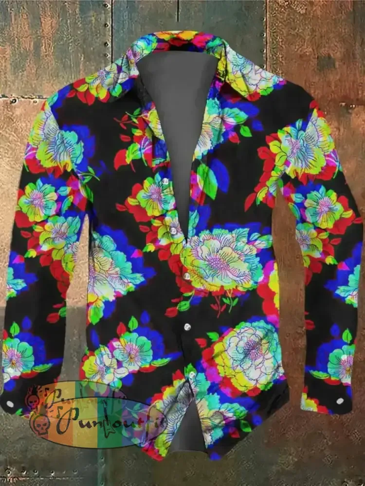 Unisex 3D Colorful Floral Print Halloween Crew Neck Casual Sweatshirt Long Sleeve Shirt / S
