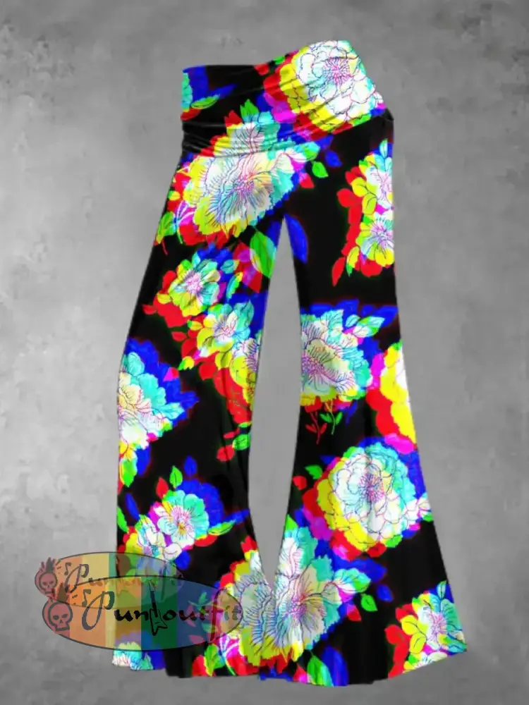 Unisex 3D Colorful Floral Print Halloween Crew Neck Casual Sweatshirt Pants / S