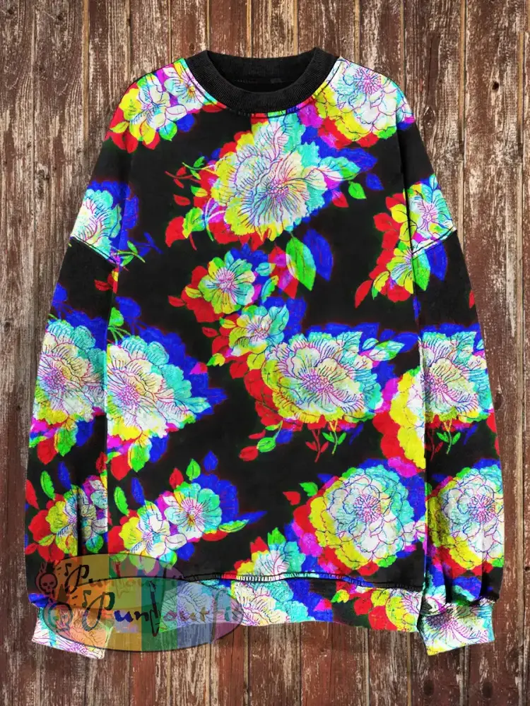 Unisex 3D Colorful Floral Print Halloween Crew Neck Casual Sweatshirt / S
