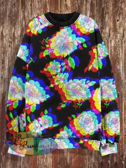 Unisex 3D Colorful Floral Print Halloween Crew Neck Casual Sweatshirt / S