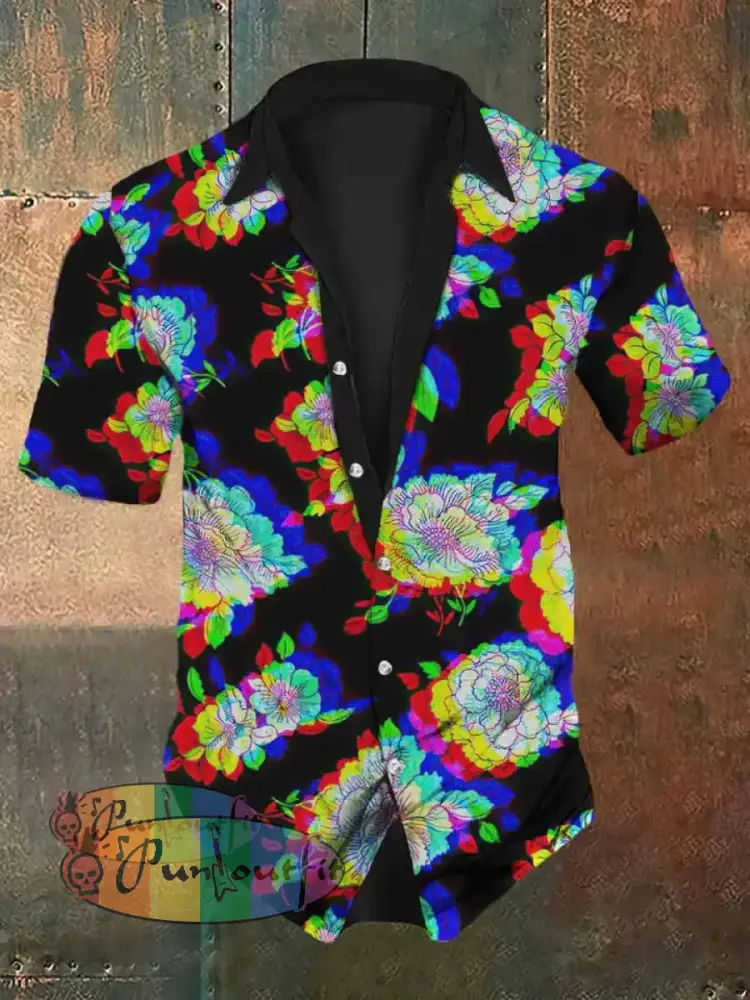 Unisex 3D Colorful Floral Print Halloween Crew Neck Casual Sweatshirt Short Sleeve Shirt / S