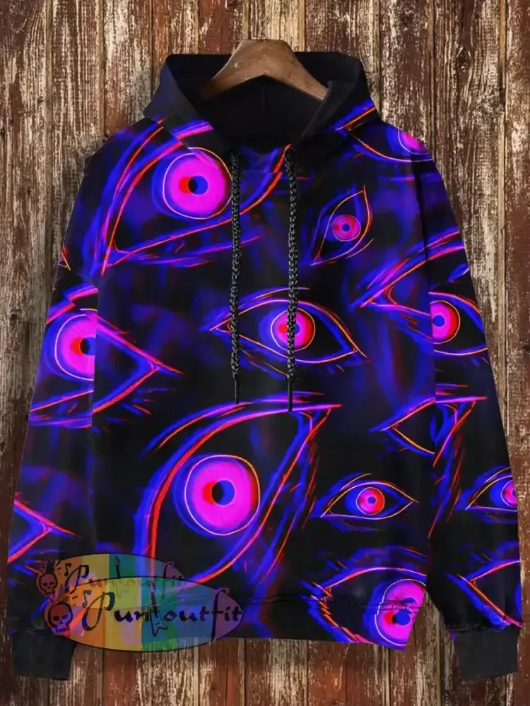 Unisex 3D Magic Eyes Print Halloween Casual Hooded Sweatshirt Black / S