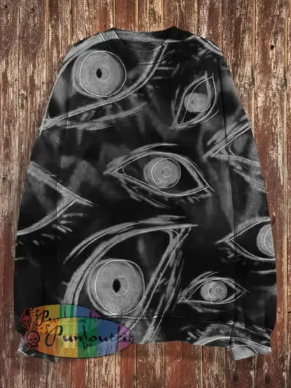 Unisex 3D Magic Eyes Print Halloween Crew Neck Casual Sweatshirt Sweatshirt-Black / S