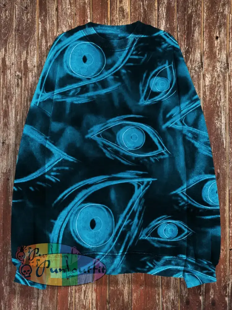 Unisex 3D Magic Eyes Print Halloween Crew Neck Casual Sweatshirt Sweatshirt-Blue / S