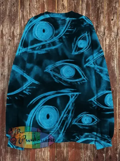 Unisex 3D Magic Eyes Print Halloween Crew Neck Casual Sweatshirt Sweatshirt-Blue / S