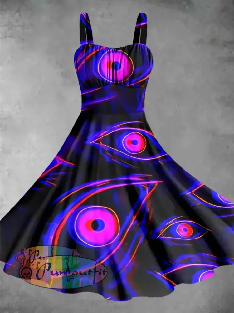 Unisex 3D Magic Eyes Print Halloween Crew Neck Casual Sweatshirt Dress-1 / S