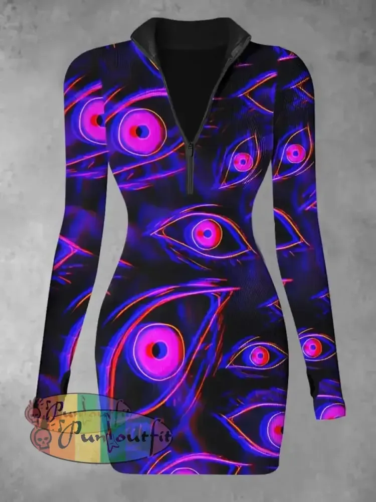 Unisex 3D Magic Eyes Print Halloween Crew Neck Casual Sweatshirt Dress-2 / S