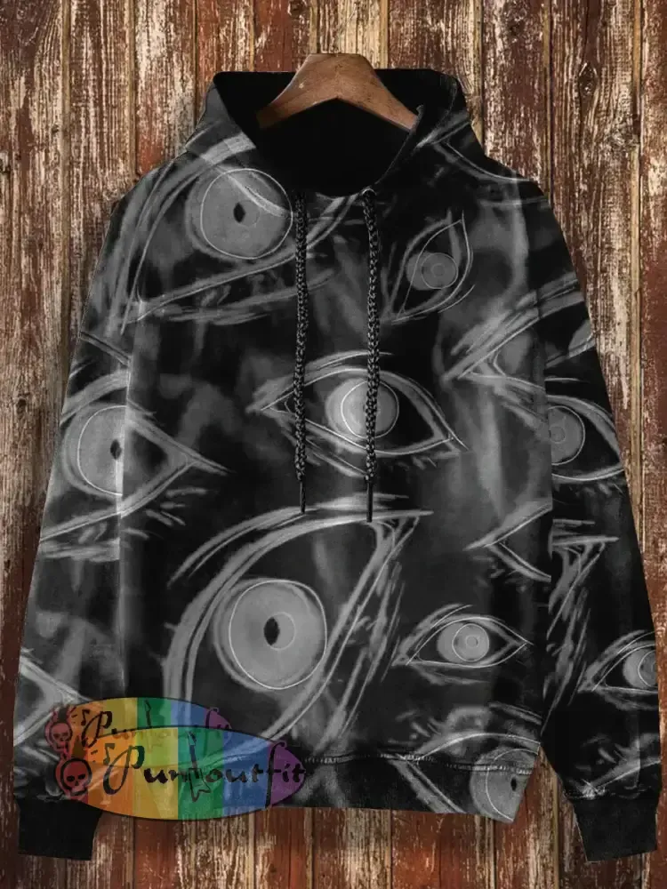 Unisex 3D Magic Eyes Print Halloween Crew Neck Casual Sweatshirt Hooded Sweatshirt-Black / S