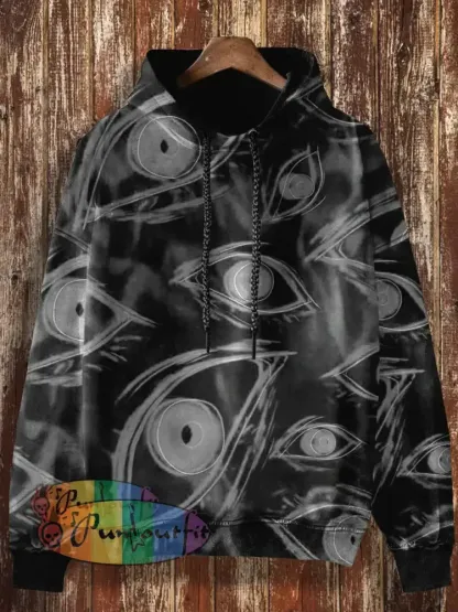 Unisex 3D Magic Eyes Print Halloween Crew Neck Casual Sweatshirt Hooded Sweatshirt-Black / S
