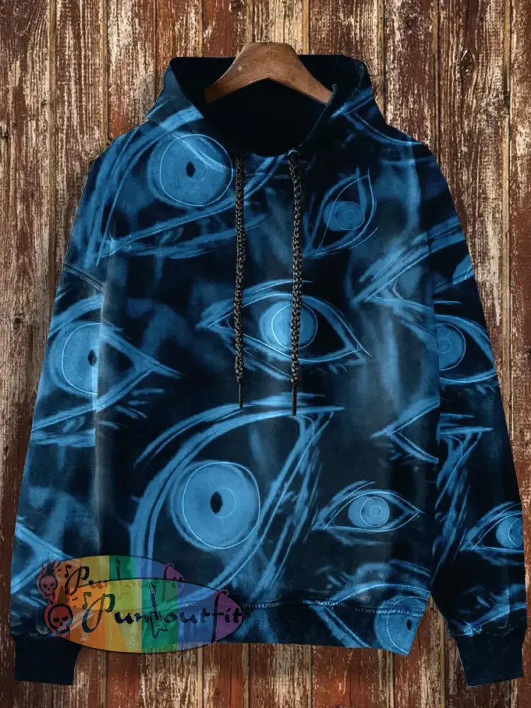 Unisex 3D Magic Eyes Print Halloween Crew Neck Casual Sweatshirt Hooded Sweatshirt-Blue / S