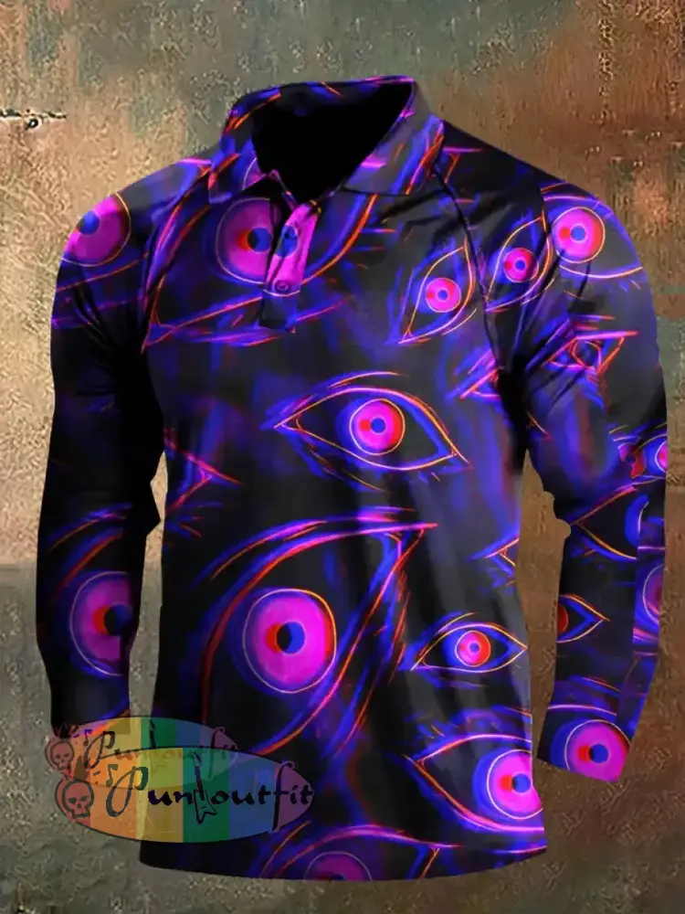 Unisex 3D Magic Eyes Print Halloween Crew Neck Casual Sweatshirt Polo / S