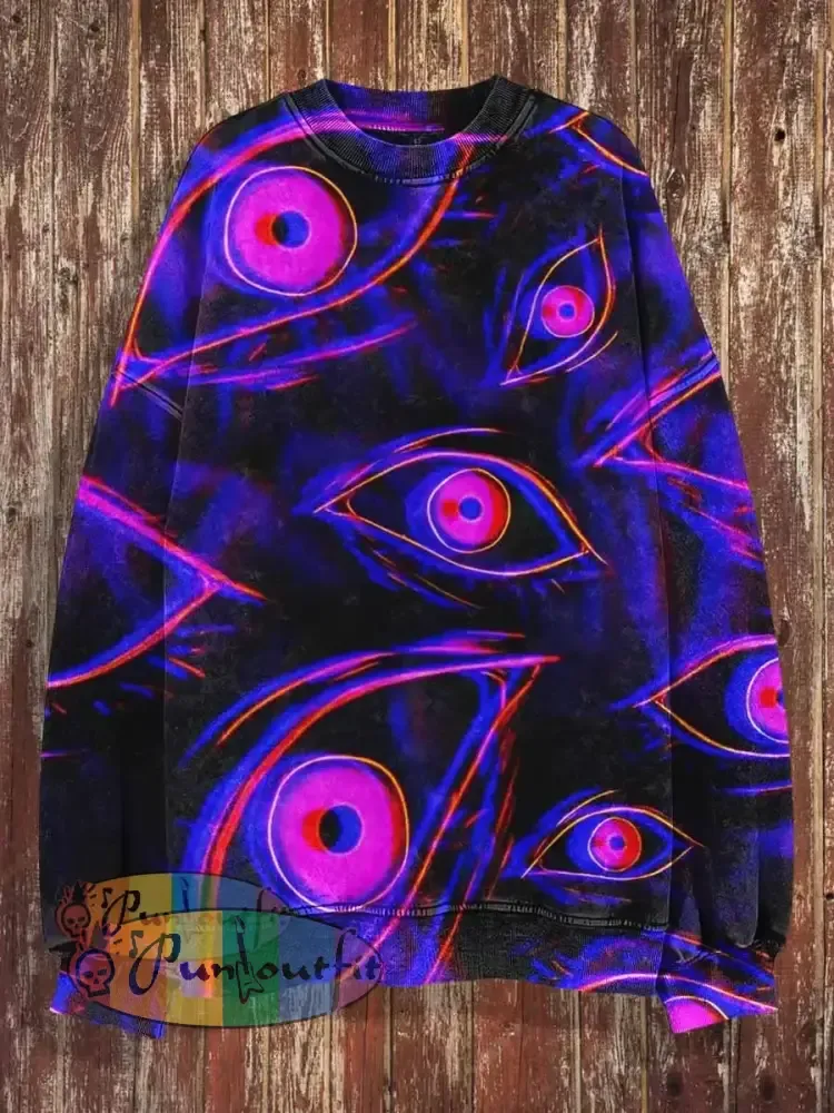 Unisex 3D Magic Eyes Print Halloween Crew Neck Casual Sweatshirt Sweatshirt-Purple / S