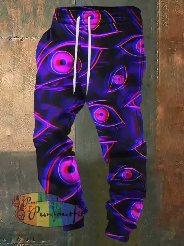 Unisex 3D Magic Eyes Print Halloween Crew Neck Casual Sweatshirt Sweatpants / S