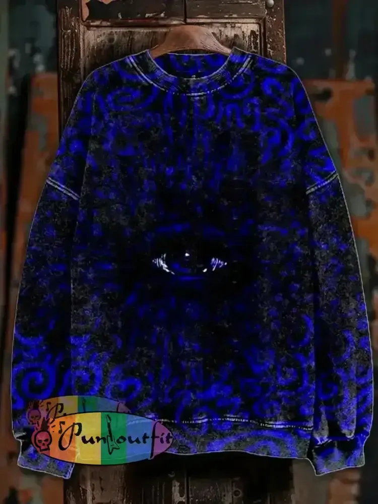 Unisex Abstract Eye Illustration Printed Casual Long Sleeve Sweatshirt Colorful / S