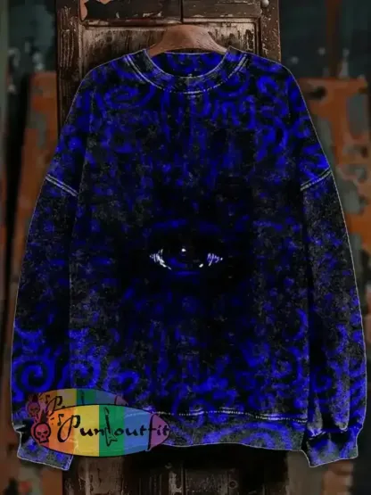 Unisex Abstract Eye Illustration Printed Casual Long Sleeve Sweatshirt Colorful / S