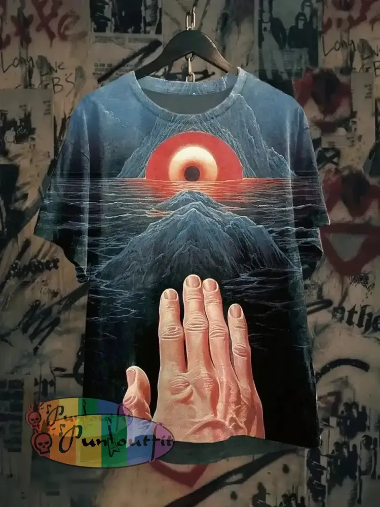 Unisex Abstract Fantasy Eyes Illustration Printed Cotton Short Sleeve T-Shirt Black / S