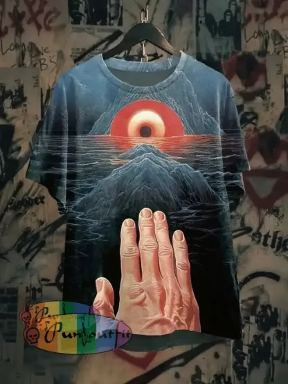 Unisex Abstract Fantasy Eyes Illustration Printed Cotton Short Sleeve T-Shirt Black / S