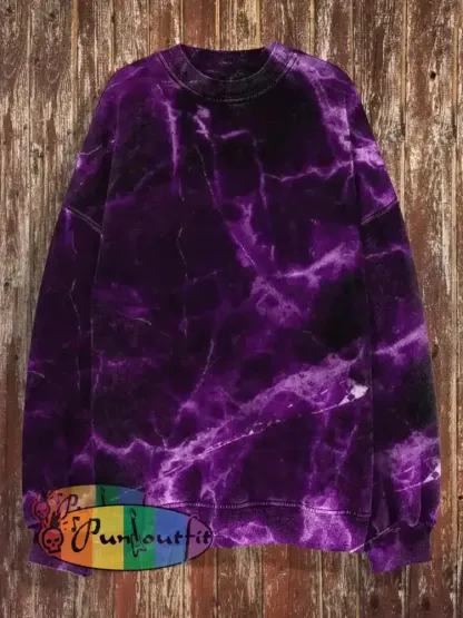 Unisex Abstract Lighting Print Halloween Crew Neck Casual Sweatshirt Purple / S