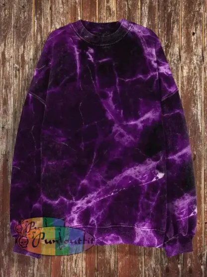 Unisex Abstract Lighting Print Halloween Crew Neck Casual Sweatshirt Purple / S
