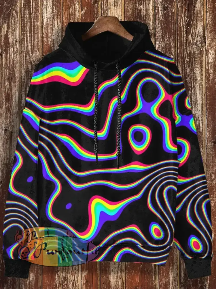 Unisex Abstract Lines Print Halloween Casual Hooded Sweatshirt Black / S