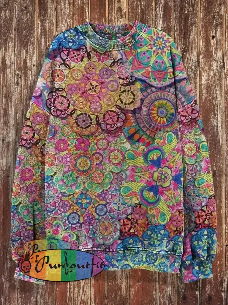 Unisex Bohemian Street Style Print Crew Neck Casual Sweatshirt Colorful / S