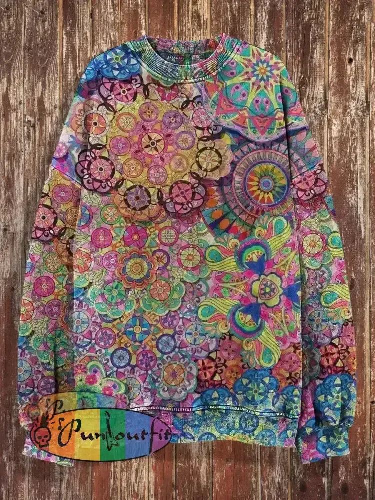 Unisex Bohemian Street Style Print Crew Neck Casual Sweatshirt Colorful / S