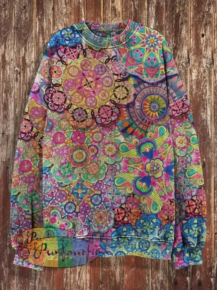 Unisex Bohemian Street Style Print Crew Neck Casual Sweatshirt Colorful / S