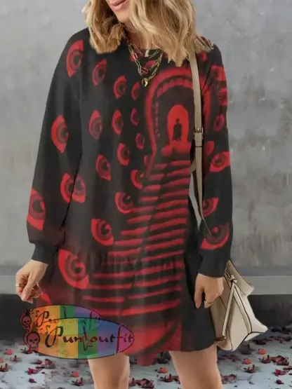 Unisex Devil’s Road Print Halloween Crew Neck Casual Sweatshirt Dress / S