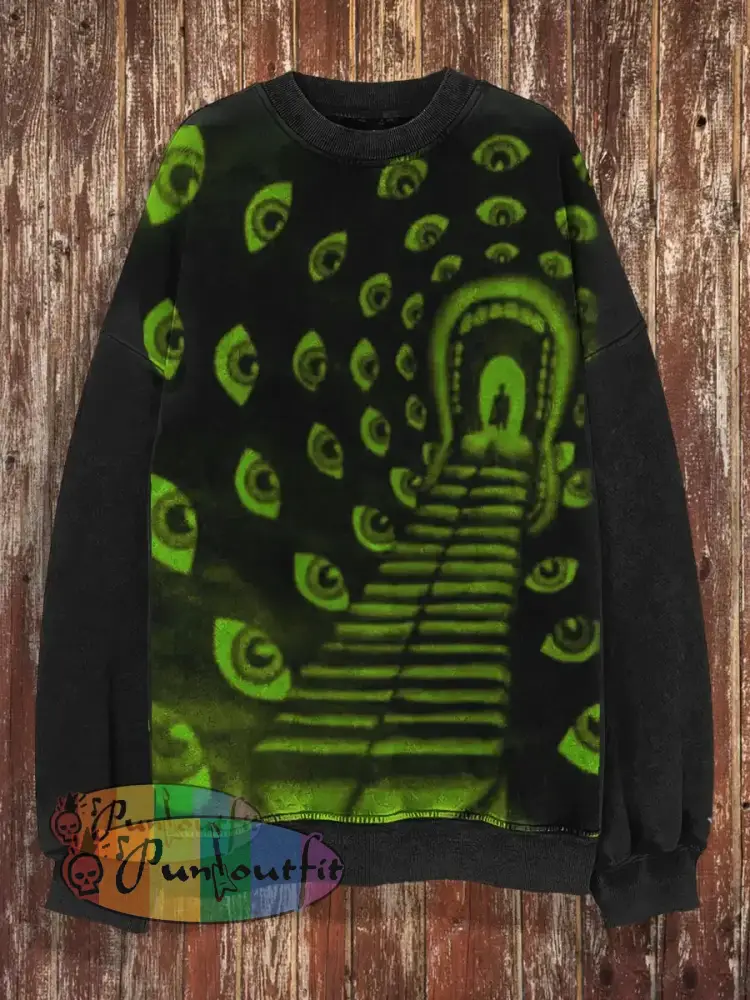 Unisex Devil’s Road Print Halloween Crew Neck Casual Sweatshirt Sweatshirt-Green / S